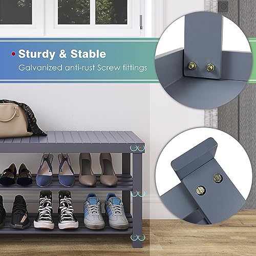SMIBUY Bamboo Shoe Rack Bench, 3-Tier Shoe Organizer Storage Shelf for Entryway Hallway Bathroom Living Room (Grey) - color: Grey