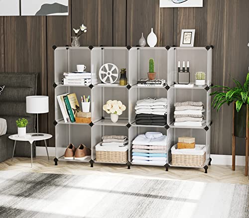 AWTATOS Cube Storage Organizer Storage 12 Cube Bookshelf DIY Plastic Closet Storage Shelves with Wooden Mallet, Ideal Storage Solution for Home, Bedroom, Translucent White - color: Translucent