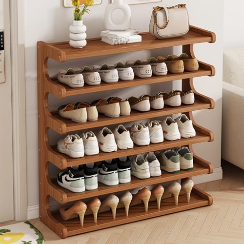 KNERS Bamboo Shoe Rack, Multi-Layer Space-Saving Shoe Organizer for Entryway, Bedroom or Living Room, Stable & Easy to Install, 3-Tier / 5-Tier / 6-Tier Options (6 Layer - 80cm) - size: 6 Layer - 80cm