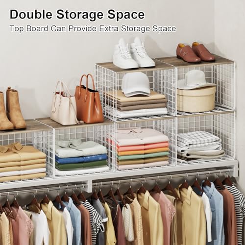 Closet Organizers And Storage Shelf, 3Pack Stackable Closet Storage Bin Basket For Clothes Sweaters With Top Board, Widened Opening, Heightened Height, Large Capacity Sturdy Clothing Storage Organizer - color: White, size: 3 Pack