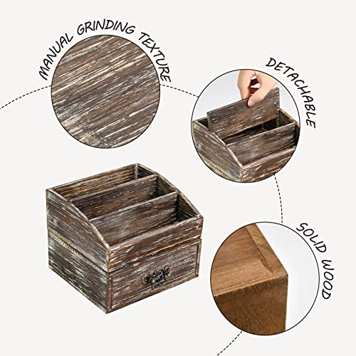 Office Desk Organizer with Drawers & Dark Brown Vintage Wood Desktop Storage Caddy 2pcs/set Workspace Supplies Farmhouse Mail Countertop Organizer Makeup Storage Box for Home Decor Supplies Vanity…… - color: Dark Brown Style C+D 2pcs Set