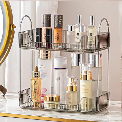 Aveniee Bathroom Counter Organizer Countertop, Makeup Perfume Shelf Storage, 2 Tier Skincare Cosmetic Tray for Dresser Vanity - Grey - color: Classic Grey, size: 2 Tier