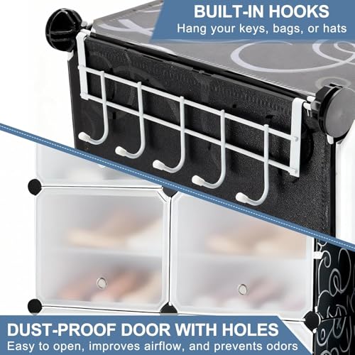 Simple Deluxe 6-Tier Shoe Rack Organizer with Doors, Stackable Shoe Storage Cabinet for Entryway Closet, Plastic Shoe Shelf with Metal Frame, Holds up to 24 Pairs for Bedroom Hallway, Black - color: Black