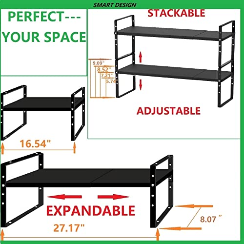 Jojocross Expandable Stackable Spice Rack Cabinet Shelf Organizer in Cabinets Shelves Kitchen Cupboard Organization Stack up Racks Pantry Countertop Storage Medium/Black 3 Packs - color: 3 Packs/Black, size: M:7.85"D x 16.6"W x 5.75"H