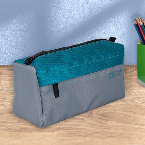 Five Star Pencil Pouch 9-Pocket Zipper Storage Organizer Case for Office Supplies Earbuds Chargers Cables Makeup, Grey/Teal (505600D) - color: Gray/Teal, size: 8"L x 4"W x 3"H