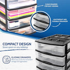 Gracious Living 4-Drawer Desktop and Countertop Storage Organizer Drawer Set, Plastic Office Desk Organizer, Black/Clear
