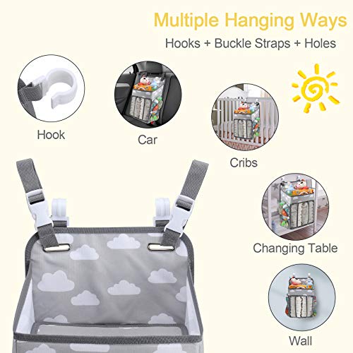 Accmor Hanging Baby Diaper Caddy Organizer, Diaper Stacker, Baby Crib Hanging Classified Storage Bag Organizer for Changing Table, Crib, Playard or Wall & Nursery Organization, Grey Cloud - style: Style B-Grey