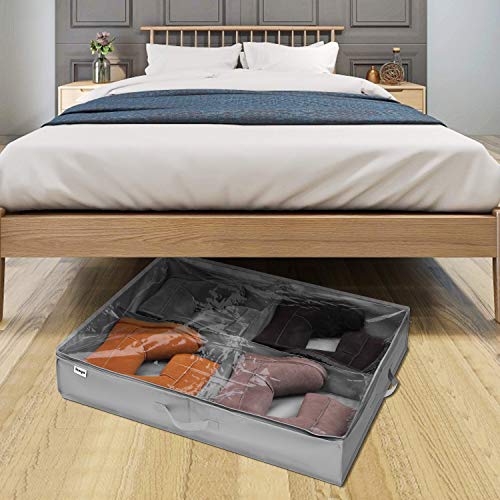Under Bed Shoe Storage Organizer Set of 2, Fits 16+4 Pairs Boots Total, Underbed Shoe Box Storage Containers w/ Reinforced Handles, Clear Foldable Shoes Organizer Adjustable Dividers w/ Bottom Support - size: 16+4 Cells