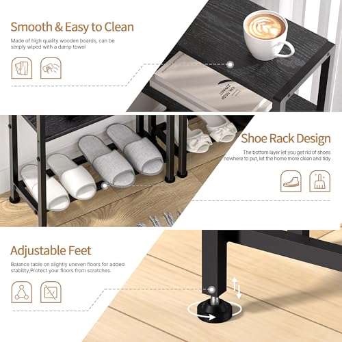 Narrow Side Table for Small Space, 2-Tier Small End Table with Shelf Holder, Slim Nightstand, Skinny Snack Couch Table in Living Room, Bedroom, Study, Kitchen and Balcony (Black) - color: Black