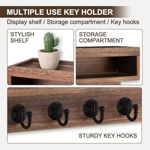 Key and Mail Holder Wall Mount, Key Hanger with Long Storage Box and 6 Hooks for Coat, Dog Leash, Home Decor Rack, House Accessories, Entry Way Organizer (Brown) - color: Brown