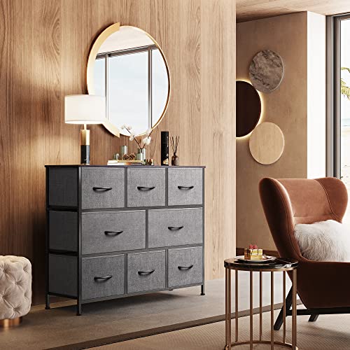 WLIVE 8 Drawer Dresser for Bedroom, Fabric Dresser with Large Storage Drawer Unit for Entryway, Chest of Drawers for Living Room, Dark Grey - color: Dark Grey, style: Large 8 Drawers