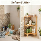 Bamboo Corner Shower Caddy Stand 3-Tier, Standing Shower Organizer with Anti-Slip Feet, Waterproof & Durable Bathroom Shower Shelf, Space-Saving Design Storage for Kitchen or Living Room