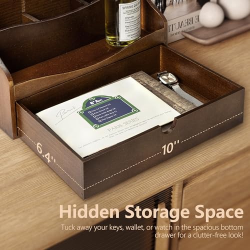 Rebee Vision Pine Wood Mail Organizer for Desk - Retro Farmhouse Mail Holder with Drawer & Dividers - 4-Slot letter paper & Jewelry Sorter, Countertop Mail Organizer for Office Decor(Brown) - color: B-Brown