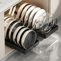 pots and pans organizer under cabinet,pot lid organizers inside cabinet holders for kitchen,Horizontal and vertical pulling modes,cast iron storage (Black Vertical pull-out) - size: Black Vertical pull-out