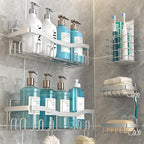 Youvip Adhesive Shower Caddy, No Drilling Bath Organizers 5 Pack, Rustproof Shelves with Soap Holder & Toothbrush Holder, Bathroom Organizers and Storage, Silver - color: Silver