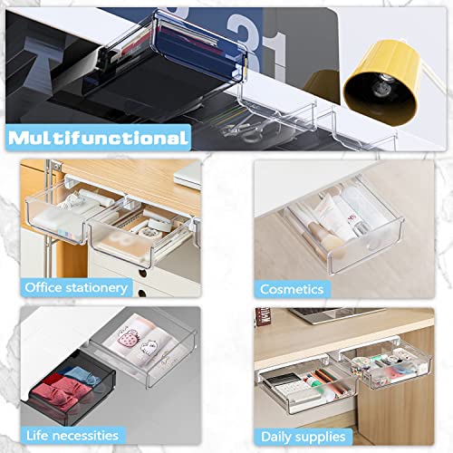 Self-adhesive Under Desk Drawer Organizer, 2 Pack Table Hidden Slide Out Large Storage Mounted Desktop Pencil Holder Tray Drawers for Office Home School Stationery Kitchen (Large, White) - color: Matte White, size: Large