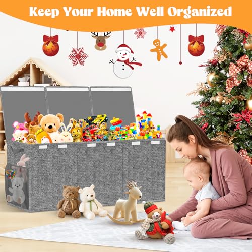 Beadsky Extra Large Toy Box, Toys Chest for Toddlers with Lids, Collapsible Toy Storage Organizer, Kids Bin Boxes Storage Basket for Boys, Girls, Nursery, Living Room, Playroom, 40"x14"x16", Gray - color: Gray