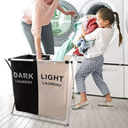 Nicesail Laundry Basket 2 Section Hamper Washing Storage Basket Bag, Folding Hamper Waterproof & Aluminum X-Frame, Cloth Organizer Durable Laundry Basket for Bathroom Home with Carrying Handle - size: 2 sections