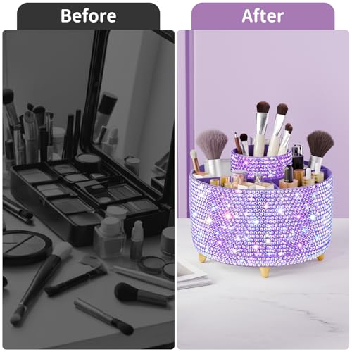 fanado Bling 360° Rotate Makeup Brush Holder Organizer, Makeup Organizers Countertop, Makeup organization and Skincare Storage for Vanity, Gift for Women Girls (Bling dz-Purple) - color: Bling dz-Purple