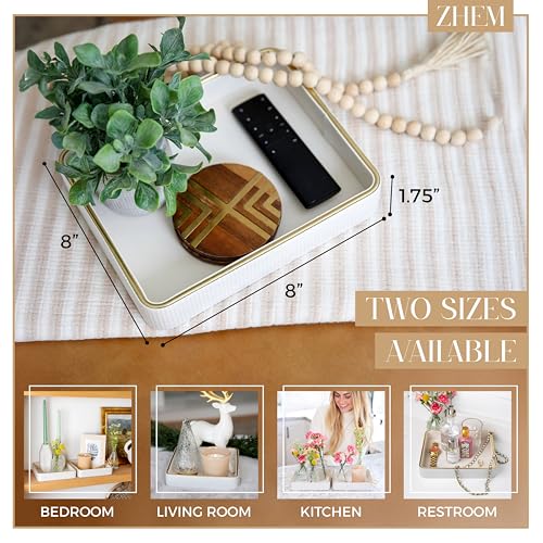 Small Night Stand Organizer Nightstand Tray Bedside Table Organizer Women| Dresser Trays for Bedroom Leather Valet Trinket Tray Catch All| Purse Bowl for Women| Desk Trays - color: White 1 Pack, size: 8" x 8" x 1.8"
