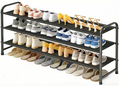 MISSLO 3-Tier Long Shoe Rack for Closet Shoe Organizer for Closet Floor Entryway Storage Stackable Wide Shoe Shelf Stores 24 Pairs of Men Sneakers, Black - color: Black, size: 3 Tier