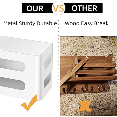 MKO Key Holder for Wall, 12.2In Mail Organizer Holder with Shelf, Metal Key Rack Adhesive Wall Mount, White - color: White with Shelf