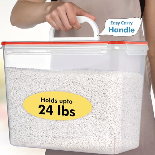 Shazo 2 PC (11L | 372 oz) Flour Sugar Storage Containers with Easy Carry Handle - Plastic Extra Large Food Storage Containers with Lids for Rice Cereal, BPA Free & Airtight Kitchen Pantry Organization - color: Red