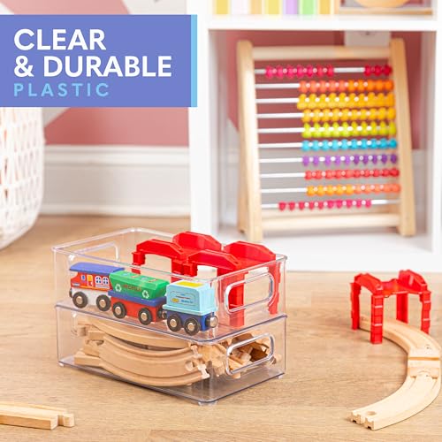 Plastic Food Storage 2 Pack Clear Container Bin with Handles for Organizing Kitchen, Pantry, Refrigerator, Freezer, Pantry, Cabinet, Closet, Bathroom. Stackable 10”x6”x3” - size: 10x6x3