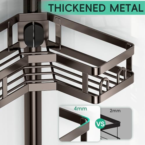 HEVEL Corner Shower Caddy Tension Pole, 4 Tier Adjustable Shower Organizer Corner 62-115 Inch, Rustproof Bathroom Shower Shelves for Bathtub Storage,Bronze - color: Bronze