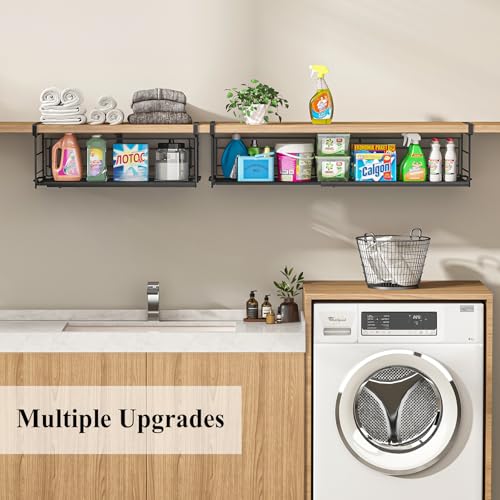 Expandable Under Cabinet Shelf, Extendable Under Shelf Storage with Removable Wire-Like Back for Pantry Cabinet, Laundry Room, Shoe Rack. (Black, 1 Pack, Interior: 5" H x 10" D) - color: Black-5"h X 10"d-0.94" Thick Clip, size: 1 Pack