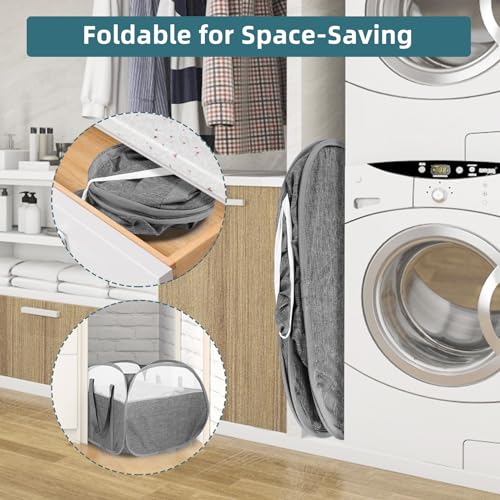 2 Pack Collapsible Laundry Baskets, 90L Large Foldable Laundry Basket, Pop Up Hampers for Laundry, Dirty Clothes Laundry Hamper for Bedroom, Bathroom, Dorm, Laundry Room, Travel or Camping Grey - color: 2xGray