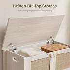 SICOTAS Rattan Shoe Rack Bench with Lift Top Storage: White Farmhouse Boho Shoe Cabinet Entryway Bench with Safety Hinges, Wooden Storage Chest for Bedroom, Entryway, Hallway, Living Room - color: White Cream Oak