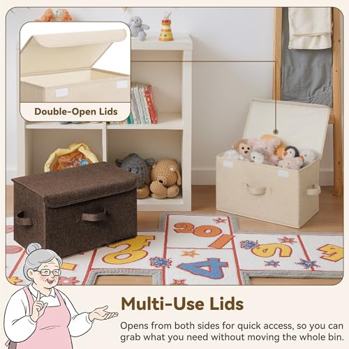 GRANNY SAYS Stoarge Basket with Lid, Decorative Storage Boxes, Closet Storage Bins for Clothes, Collapsible Stackable Organization, Khaki&Brown, 2-Pack - color: Khaki&Brown, size: Large-2 Pack