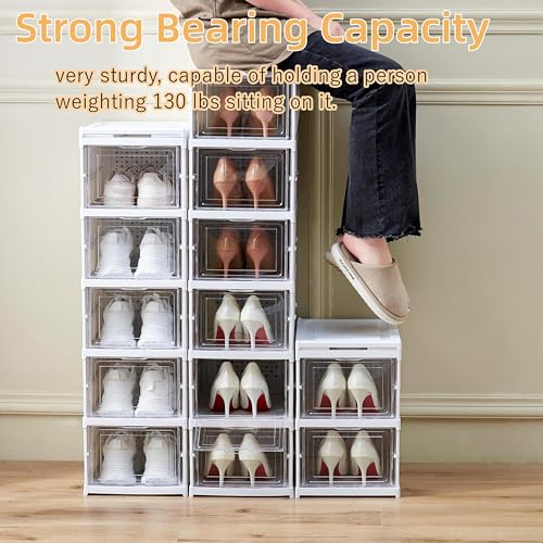 ZLLZUU Shoe Storage Box, No-Assembly 6 Tiers Foldable Shoe Organizer with Clear Door, Space-saving Shoe Rack，Sturdy Clear Plastic Stackable Sneaker Container - color: 6Tiers