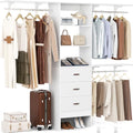 Besiost Closet System with Drawer - 8FT Wood Closet Organizer System with 3 Hanging Rods and Shelving Tower, 96" Walk In Closet Organizer Wardrobe, Heavy Duty Garment Rack Clothes Rack, White - color: White