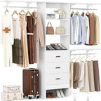 Besiost Closet System with Drawer - 8FT Wood Closet Organizer System with 3 Hanging Rods and Shelving Tower, 96" Walk In Closet Organizer Wardrobe, Heavy Duty Garment Rack Clothes Rack, White - color: White