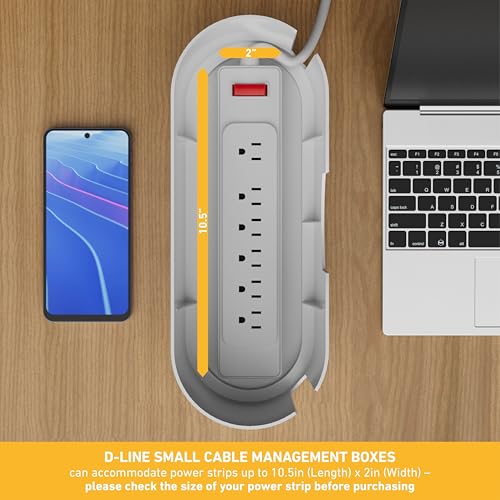 D-Line Cable Management Box, Power Strip Holder, Floor Outlet Hiders, Desk Cord Organizer, Cover TV Wires, Wire Storage, Extension Hider, Office Concealer for Cords - Small, Wood-Effect Lid - color: Wood-Effect Lid, size: Small