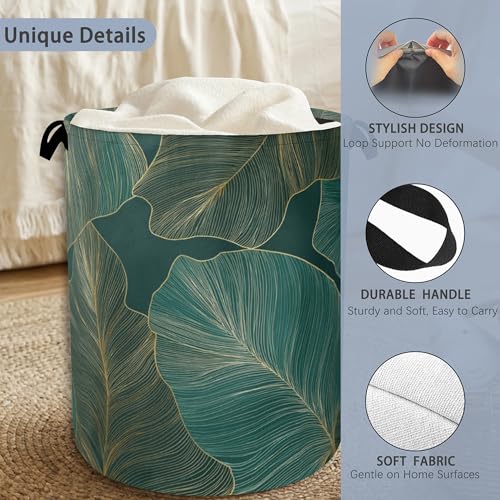 Palm Leaf Golden Laundry Hamper,Tropical Dirty Clothes Laundry Basket with Handles Waterproof Oxford Cloth Storage Basket for College Dorms Bathroom Bedroom 16" x 20.8" - color: Palm Leaf Golden Tropical