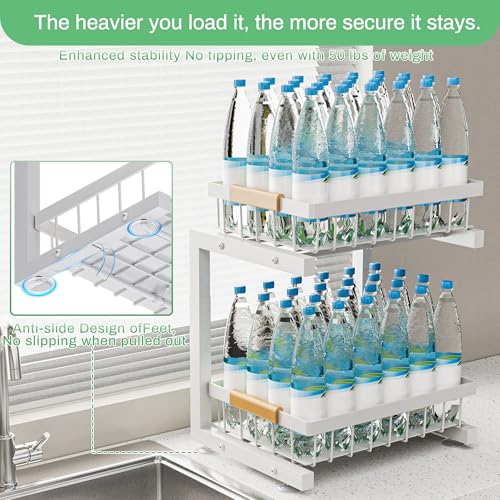 Under Sink Organizer, 2 Pack 2 Tier Expandable Height Under-Sink Bathroom Kitchen Organizers And Storage