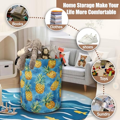 Tropical Hawaii Pineapple Laundry Basket, Laundry Hamper Waterproof Oxford Cloth Tote Collapsible,Clothes Storage Bucket Decorative Toy Organizer For Bathroom Bedroom 16" x 20.8" - color: Tropical Hawaii Pineapple