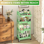 Goovilla 4 Tier Rolling Utility Cart Organizer with Removable Drawer, Stable and Sturdy Green Rolling Storage Carts with 2 Lockable Wheels for Bathroom, Kitchen, Snack, Craft, Makeup, Baby Essentials - size: 4 Tier, style: Green