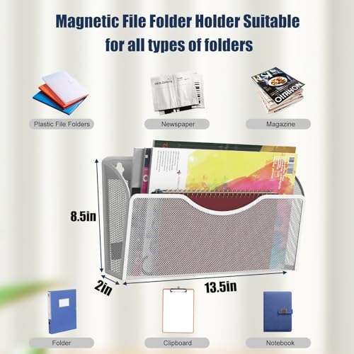 Magnetic File Holder 1 Pockets File Folder Organizer, Office Hanging Magazine Rack for File Cabinets, Magnetic Paper Holder, No Drilling Mail Organizer for Refrigerator, Office