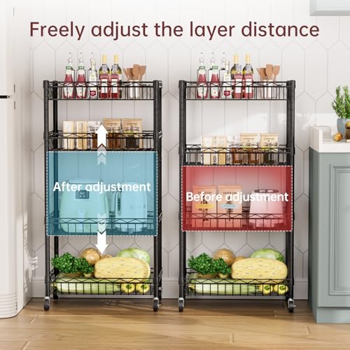 SINGAYE 4 Tier Basket Shelf Wire Shelving Unit Adjustable Storage Shelves Big Basket Rack for Garage Kitchen Office Pantry Corner 17" Dx12 Wx50 H Black - color: Black, size: 4-Tier[17"Dx12"Wx50"H]