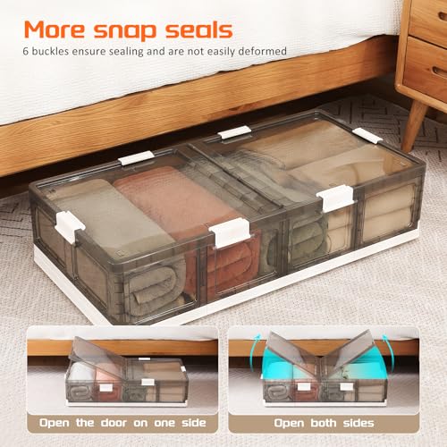 2-Pack Under Bed Storage Containers with Wheels - Stackable, Foldable Plastic Storage Boxes with Lids for Clothes, Shoes, Blankets - Perfect for Bedroom Organization and Dorms - size: 2 Pack-32.9''x16.1''x8.1''