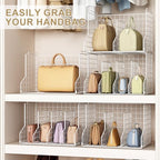 Sonyabecca Purse Storage Organizer for Closet : Adjustable 2-Pack Dividers Handbag Organizer - Stackable Wire Handbags Storage Baskets -Open Cabinets Wallets Tote Chain Bags Clutches -White - size: 2-pack large