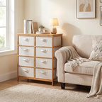 LOKO Fabric Dresser with 8 Drawers, Bamboo Storage Tower with Foldable Drawers & Top Shelf, Modern Chest of Drawers, Tall Vertical Organizer Unit for Closet, Living Room, Bedroom, Hallway - size: 16"D x 31.5"W x 37"H (8 Drawers)