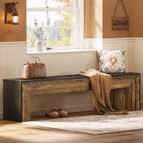 Tribesigns 71" Extra Long Rustic Entryway Bench, Modern Farmhouse Shoe Bench Wooden Indoor Seating with Layered Design for Hallway, End of Bed, Living Room, Sofa Back, Dining Room, Black & Brown - color: Black & Brown
