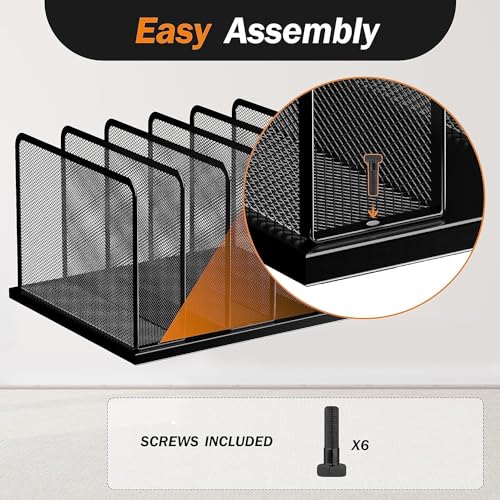 Kuntine.B Desk File Organizer 5 Sections Upright Mesh Desktop Organizer File Sorter Office Organization File Holder for Home, Office & Classroom - color: Black, size: 1 Pack 5-Section
