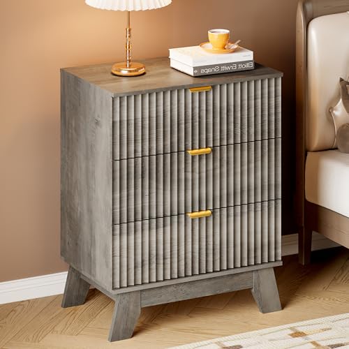 BORNOON Fluted 3 Drawer Dresser, 30.3" Tall Compact Modern Boho Chest of Drawers, Wooden Storage Cabinet for Bedroom, Living Room, Entryway, Curved Profile Design - color: Rustic Drift, size: 3 Drawers