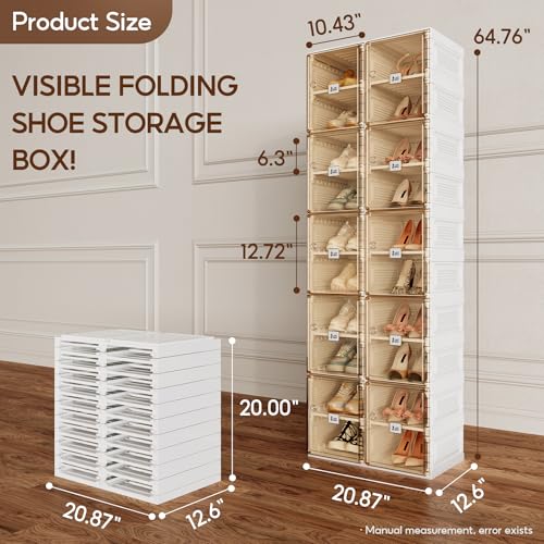 ANTBOX Shoe Organizer Storage Box, Portable Folding Shoe Rack For Closet With Magnetic Clear Door,Large Sneaker Cabinet Bins Sturdy Easy Assembly 10 Layers-20 Grids - size: 10 Layers-20 Grids